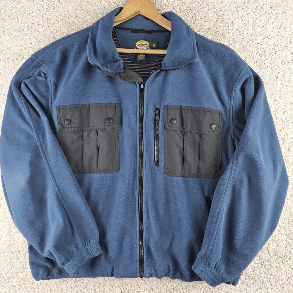 Cabela's Mesh Lined Full Zip Fleece Jacket XL Made In Canada Snap Pockets